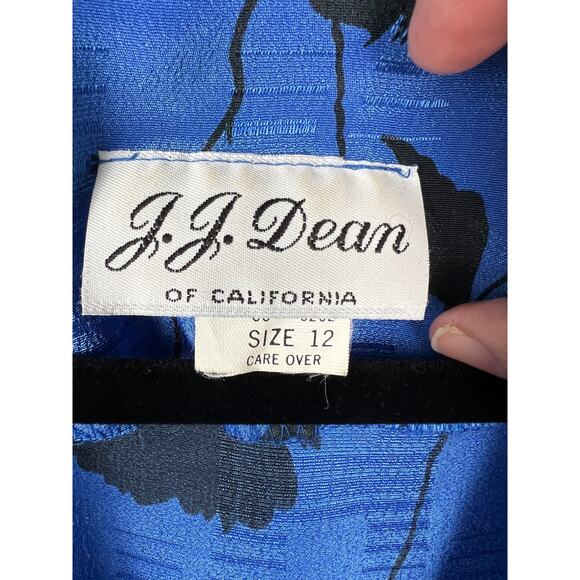 Vintage JJ Dean 90s Blue Black Floral Wide Collar Secretary Cocktail Dress Sz 8 - Picture 2 of 9